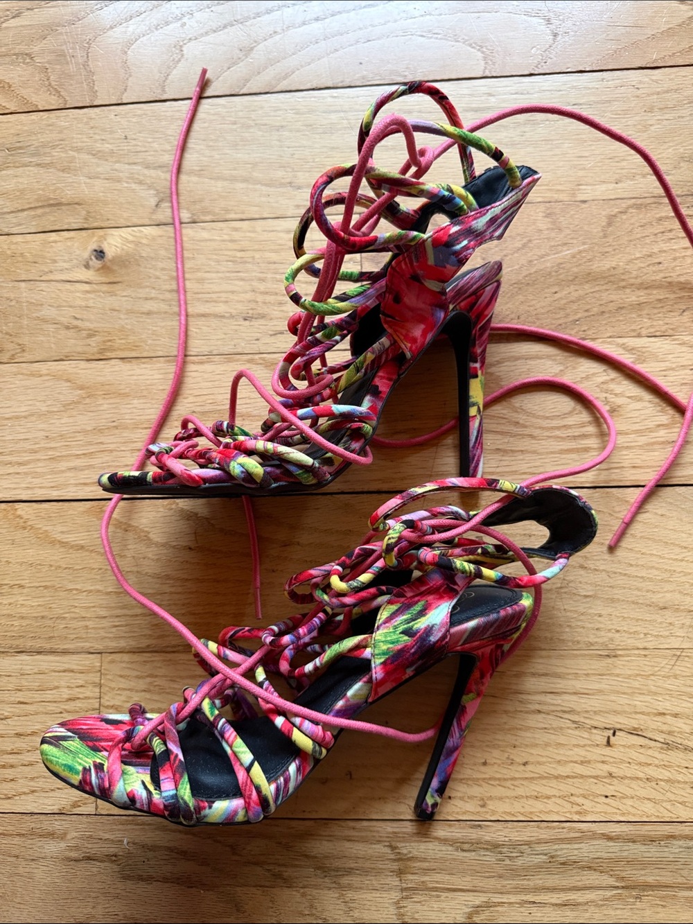 Women’s Multicolor Strappy Lace-Up High Heel Sandals - Pink Accents